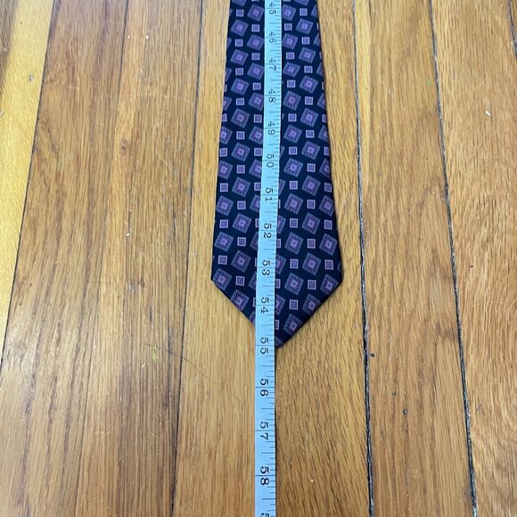 👔 Gino Pompeii - 100% Silk Black w/ Magenta Squares Tie - Picture 5 of 7